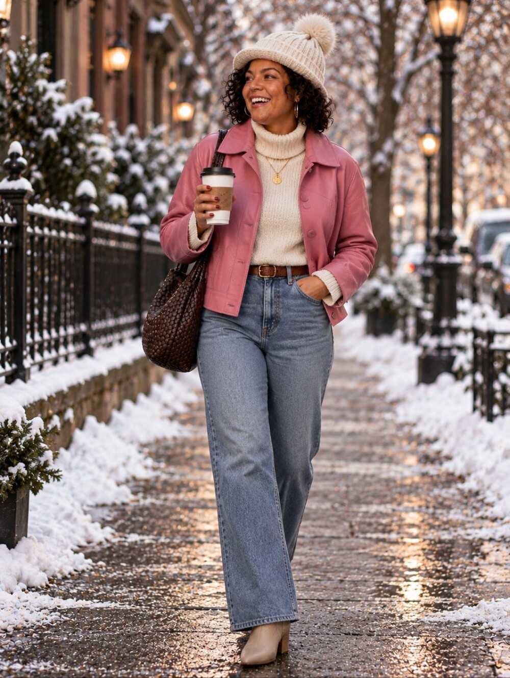 Lane Bryant Rose Pink Leather Button-Front Jacket
